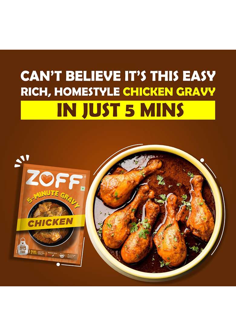 Zoff 5 Minute - Ready To Eat Chicken Gravy Mix Quick & Easy Indian Curry For Travel Home Authentic Homestyle Flavor Perfect With Rice, Roti, Or Bread 90G - Indya