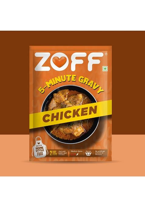 Zoff 5 Minute - Ready To Eat Chicken Gravy Mix Quick & Easy Indian Curry For Travel Home Authentic Homestyle Flavor Perfect With Rice, Roti, Or Bread 90G