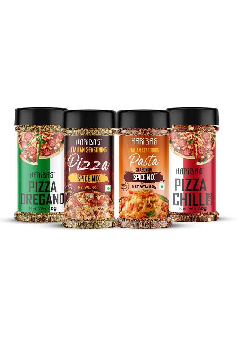 Haribas Italian Combo Pasta 50Gm, Chilli Flakes 40Gm, Oregano 40Gm And Pizza Spice Mix 60Gm (Pack Of 4) - Indya