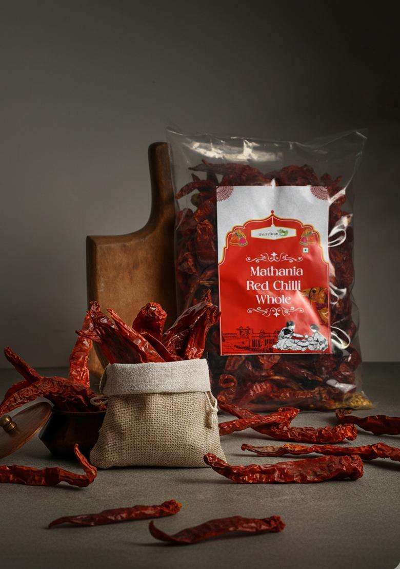 Pure Pik Mathania Red Chilli Whole (Lal Mirch Sabut) Stemless - 200 Gram - Indya