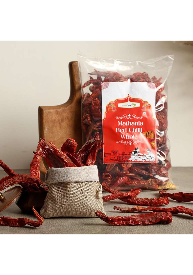Pure Pik Mathania Red Chilli Whole (Lal Mirch Sabut) Stemless - 200 Gram - Indya