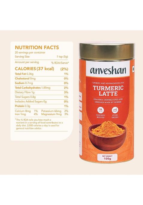 Anveshan Turmeric Latte 100G | Healthy Ayurvedic Remedy With Ashwagandha Mix For Golden Milk Haldi