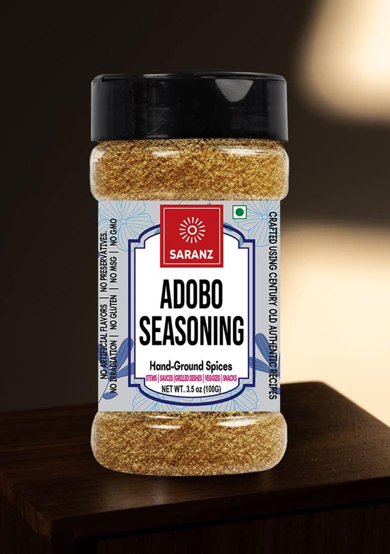 Saranz Adobo Mix Exotic Seasoning Perfect For Snacks, Appetizers|Hand-Grounded Spices|Made With Onion Powder, Garlic Paprika, Black Pepper| Fresh Powder Grilling & Marinade Powder-100 Grams Sprinkler Jar