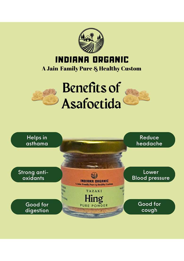 Indiana Organic Asafeotida Powder, Pure Super Strong Hing Powder | Gluten Free, No Wheat Or Maida - 25 Gram - Indya