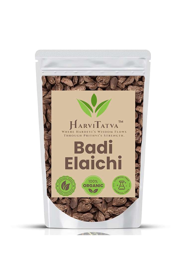 Harvitatva Badi Elaichi Whole (Black Cardamom) 100% Natural, Organic Kali Pods | Big Cardamom For Cooking, Tea, Kadha Sabut Moti Flavorful Indian Spice-25Gm - Indya