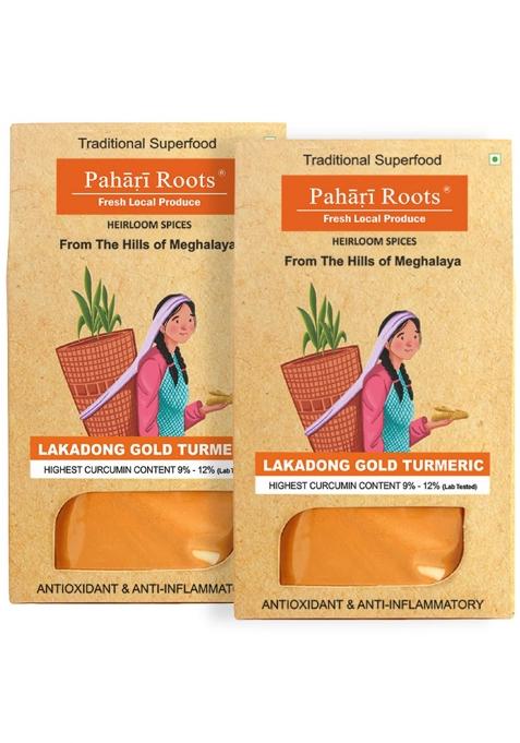 Pahari Roots 8 12% High Curcumin Gold Lakadong Turmeric Powder 400G Jaintia Hills, Meghalaya | Haldi Healing Aromatic Flavorful |Fresh Harvest| 400Gm