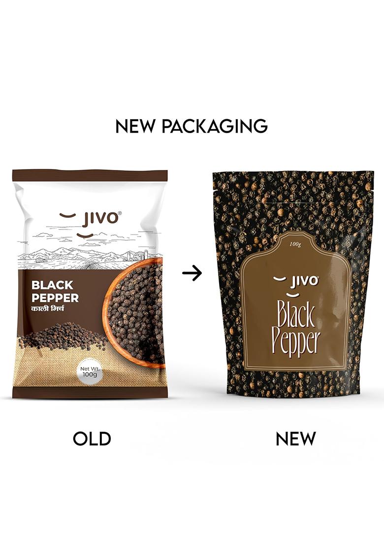 Jivo Black Pepper Whole Natural Peppercorns | Premium Kali Mirch Perfect For Cooking, Baking & Seasoning No Artificial Colors, Preservatives, Or Taste Enhancers Pepper- 100G