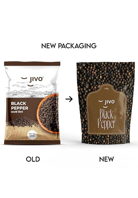 Jivo Black Pepper Whole Natural Peppercorns | Premium Kali Mirch Perfect For Cooking, Baking & Seasoning No Artificial Colors, Preservatives, Or Taste Enhancers Pepper- 100G