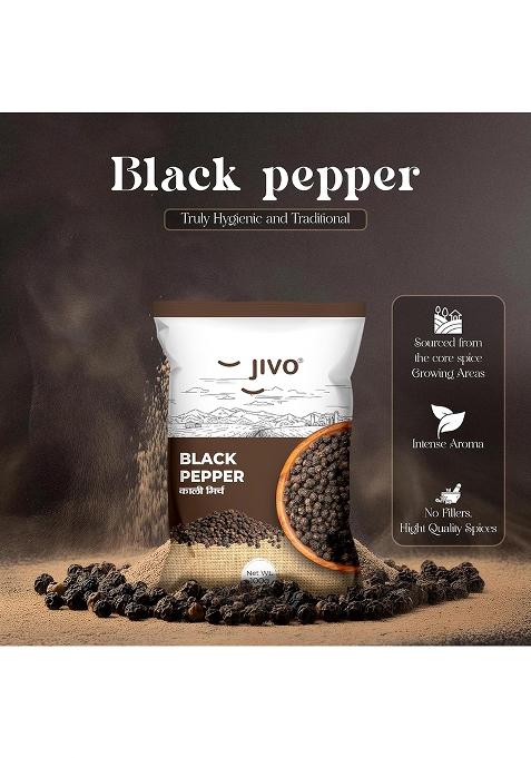 Jivo Black Pepper Whole Natural Peppercorns | Premium Kali Mirch Perfect For Cooking, Baking & Seasoning No Artificial Colors, Preservatives, Or Taste Enhancers Pepper- 100G