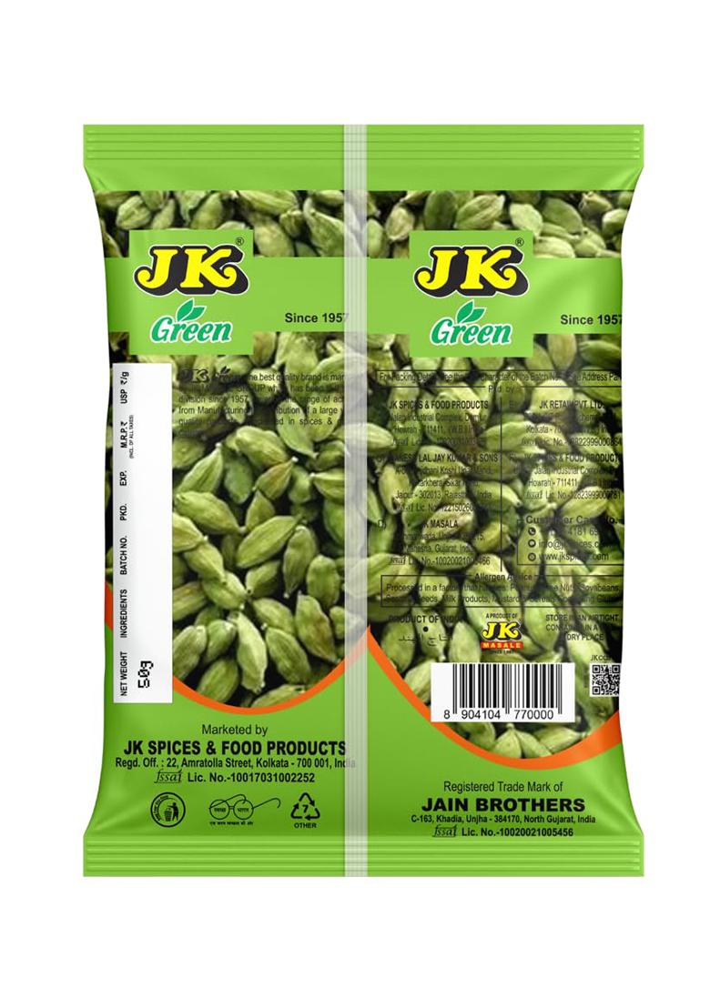 Jk Premium Green Cardamom (Elaichi) 7-8Mm (50 Grams)- No Artificial Colours Or Preservatives | Natural Elaichi Distinctive Flavour & Aroma For Cooking And Desserts Whole