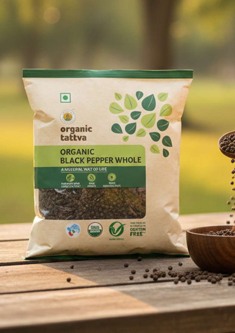 Organic Tattva Tattva, Gluten Free Black Pepper/Kali Mirch - 100G | Naturally Processed, From Farm Picked Fresh Natural Seeds, No Artificial Additives - Indya