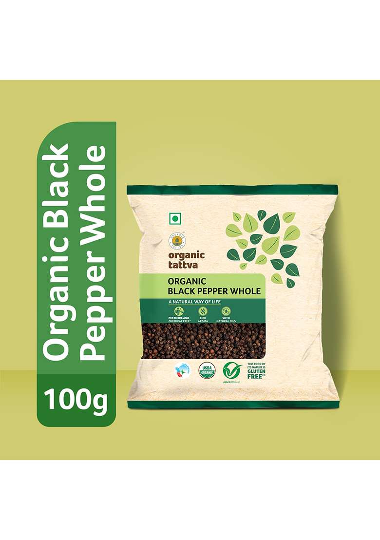 Organic Tattva Tattva, Gluten Free Black Pepper/Kali Mirch - 100G | Naturally Processed, From Farm Picked Fresh Natural Seeds, No Artificial Additives - Indya