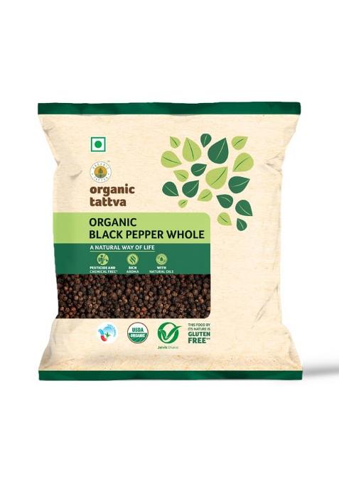 Organic Tattva Tattva, Gluten Free Black Pepper/Kali Mirch - 100G | Naturally Processed, From Farm Picked Fresh Natural Seeds, No Artificial Additives