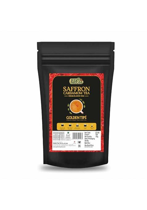 Golden Tips Saffron(Kesar) Cardamom (Elaichi) Exotic Indian Masala Chai Ctc Black Tea (40 Cups), 100 G