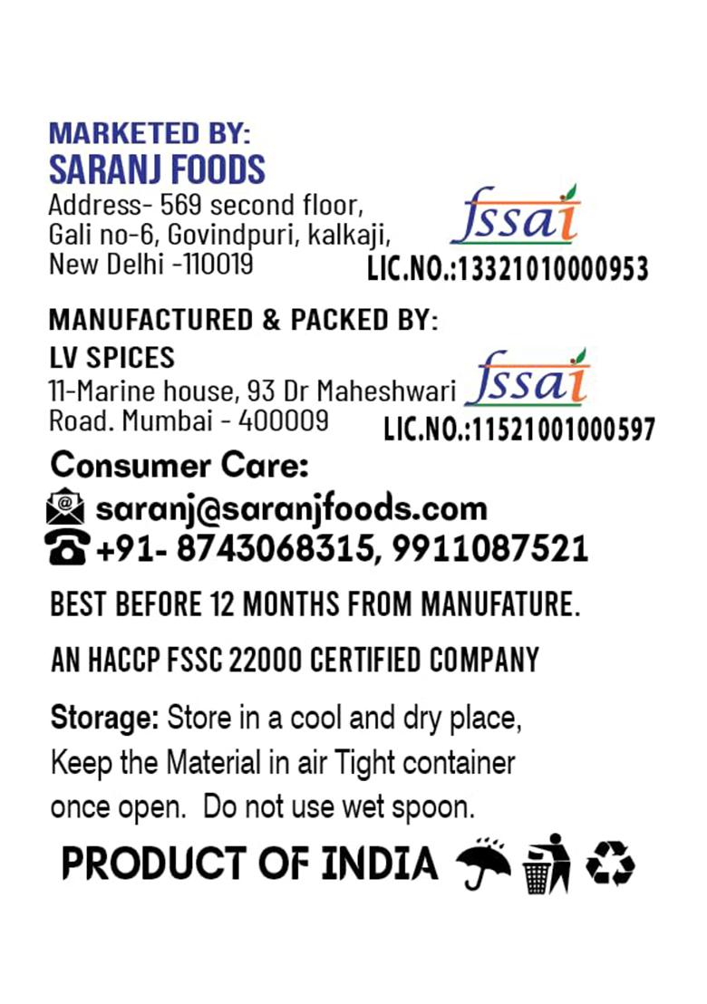 Saranz Baharat Spice Mix | Used In Vegetable Curry, Chicken Fish Soup Aromatic And Flavoured Vegan Peppery, Sweet-Spiced Dairy Free Gluten -100 Grams Sprinkler Jar