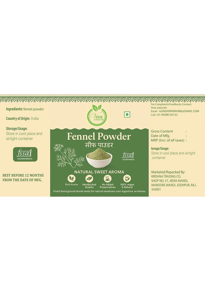 Vexa Naturals Saunf Powder (Fennel Seed Powder) | Aromatic & Sweet |100Gm