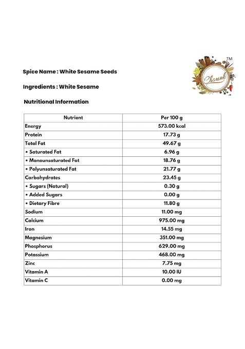 Chounk White Sesame Seeds | Clean And Natural Til Raw For Eating Everyday Essentials Indian Spices Safed Non