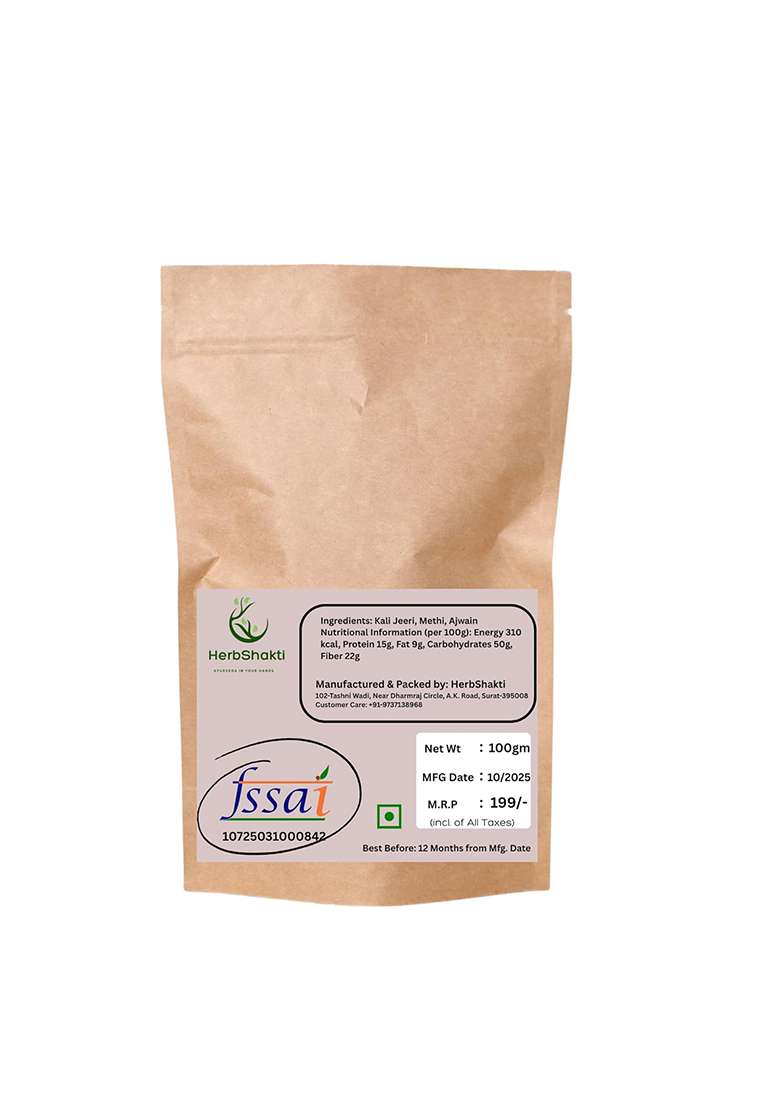 Herbshakti Kali Jeeri Methi Ajwain Mixture Powder For Fat Loss 100% Natural Ayurvedic Herbal Blend Weight Management & Overall Wellness 100G - Indya