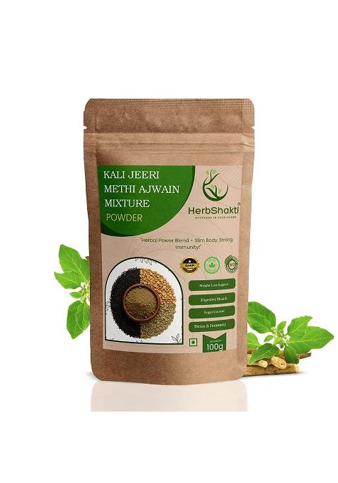Herbshakti Kali Jeeri Methi Ajwain Mixture Powder For Fat Loss 100% Natural Ayurvedic Herbal Blend Weight Management & Overall Wellness 100G