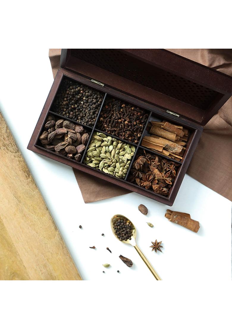 Octavius Indian Spice Collection- 300 Gm | Assorted 6 Whole Spices Wooden Gift Box Masala Corporate Gifts