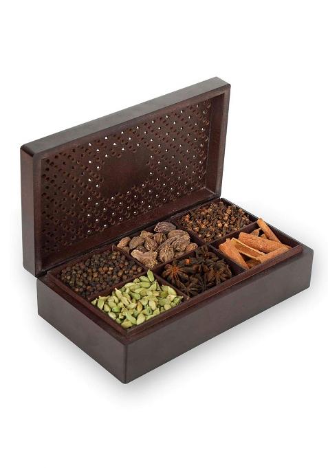 Octavius Indian Spice Collection- 300 Gm | Assorted 6 Whole Spices Wooden Gift Box Masala Corporate Gifts