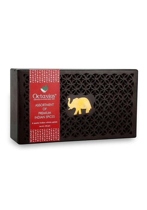 Octavius Indian Spice Collection- 300 Gm | Assorted 6 Whole Spices Wooden Gift Box Masala Corporate Gifts