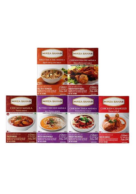 Mirza Sahab Chicken Special Spices Assortment Masala Tikka Fish Fry Changezi Butter Dilli Kat-A-Kat, Variety Pack, 10.58 Oz / 300 G