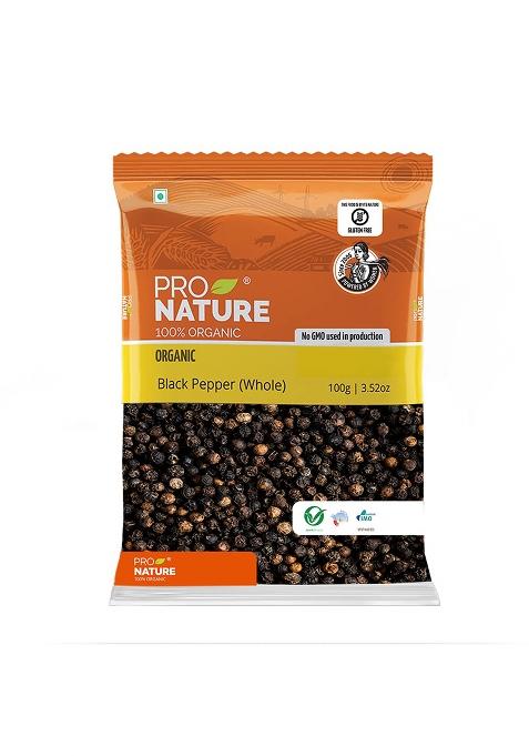 Pro Nature 100% Organic Black Pepper (Whole), 100 Gram