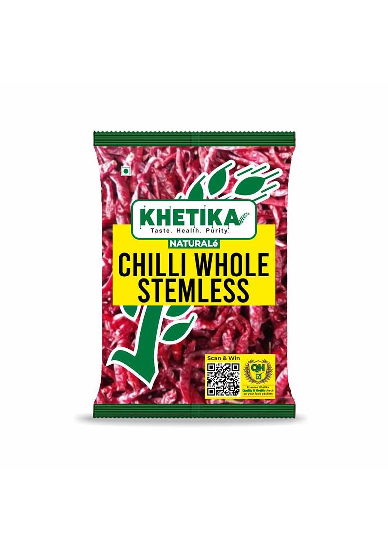Khetika Naturale Red Chilli Whole (Stemless) 100 Grams | Mirchi No Artificial Colour & Preservative
