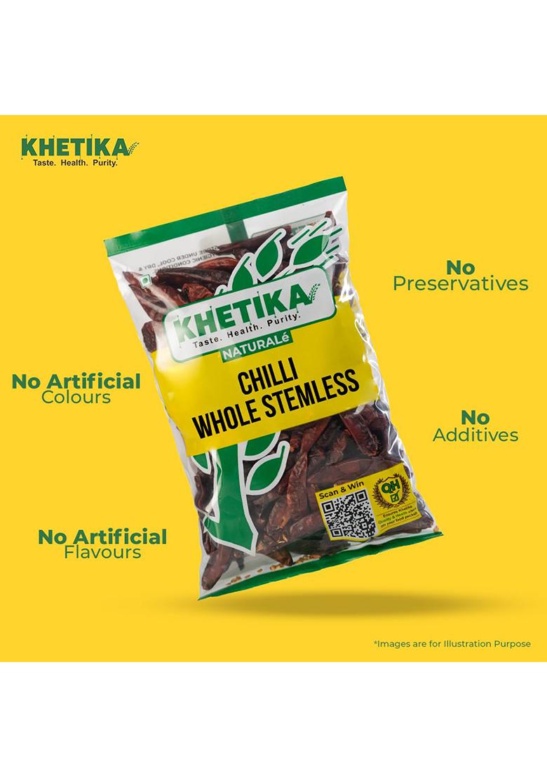 Khetika Naturale Red Chilli Whole (Stemless) 100 Grams | Mirchi No Artificial Colour & Preservative