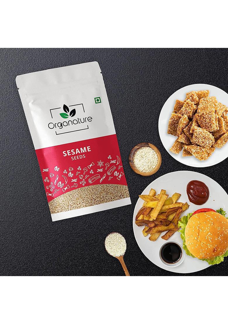 Organature Fresh & Natural Sesame Seeds Unhulled | White Til Tal For Weight Loss High In Nutrient Dietary Fibre Raw Eating (350 Grams)