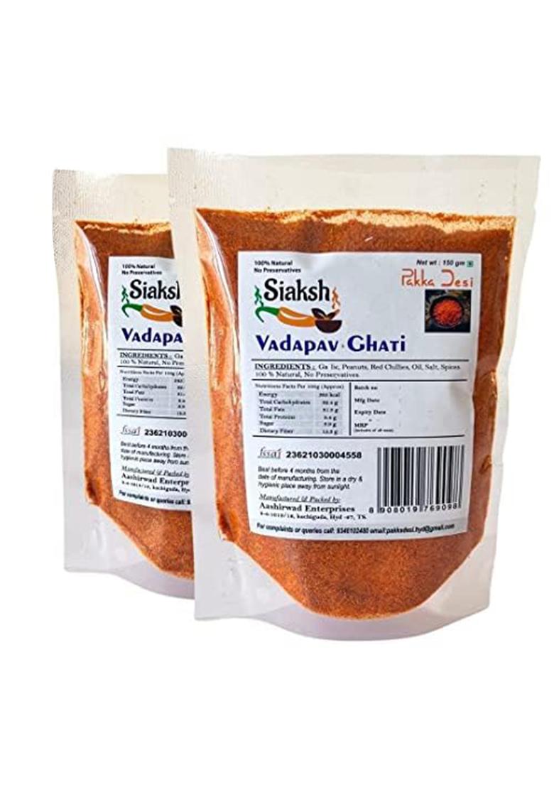 Siaksh Authentic Mumbai Vada Pav Masala Powder Mix, Instant Ready To Use Vadapaw Powder, Wada Pao Dry Chutney Tasty & Spicy Flavor, Indian Seasoning And Masalas With Delicious Taste (2)(150Gm)