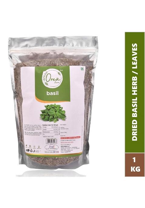 Orea Farm Basil Herb 1 Kg | Dried Leaves For Soups, Salad Dressings, Italian Pesto, Tea, Pizza Pasta Seasoning, Beverages And Use In Some Ice Cream Chocolate Recipes Reusable Zipper Bulk Pack