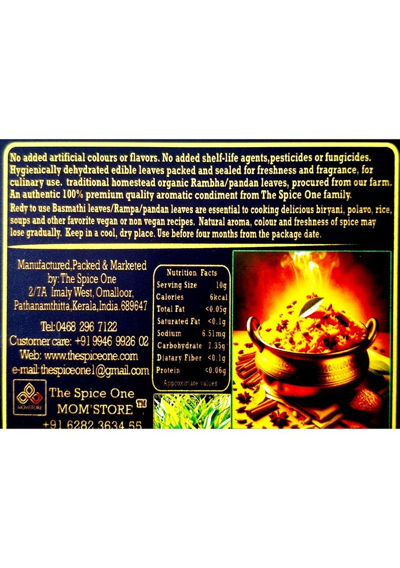 Mom'Store Rambha/Pandan/Biryani Leaves 10G | Aromatic & Natural Dried Pandanus Perfect For Biryani, Curries, Desserts Beverages 100% Vegan Kerala Homestead Spice