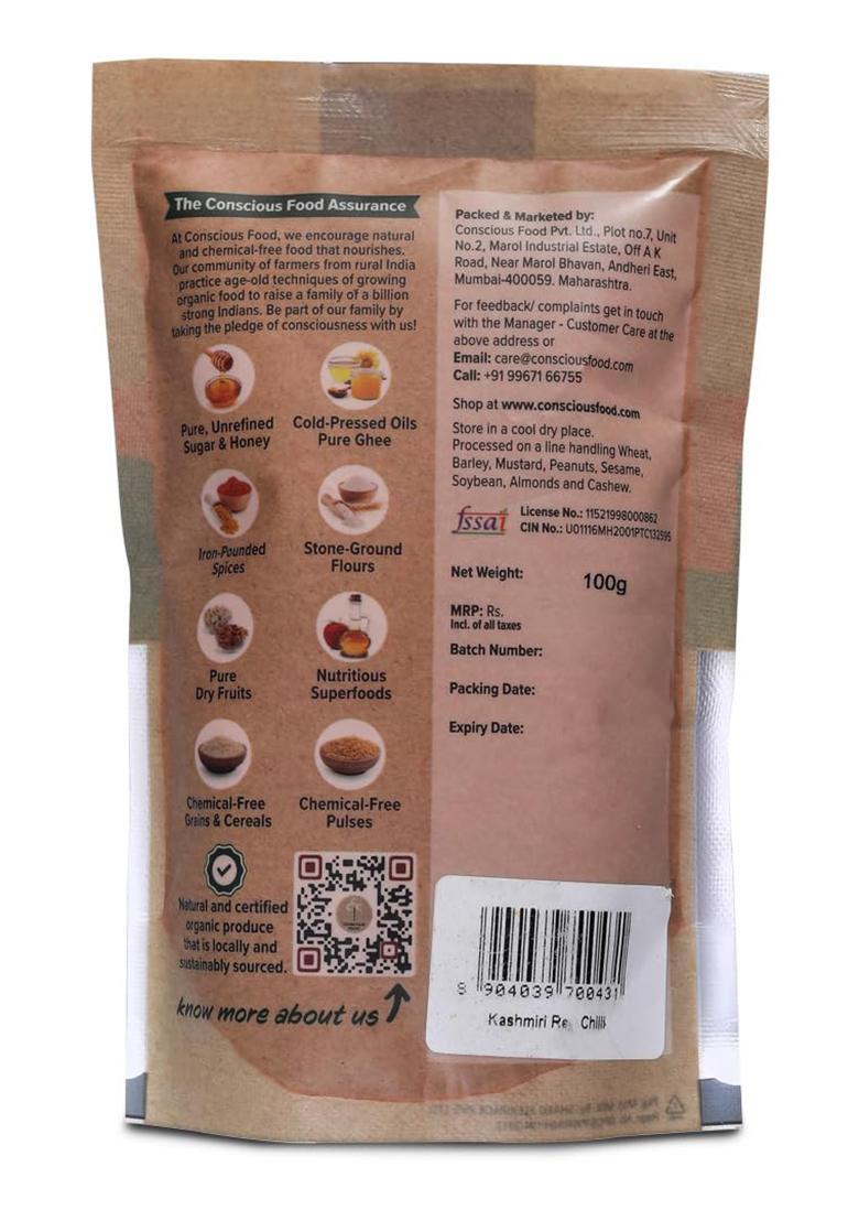 Conscious Food Kashmiri Red Chilli Powder | 200G (100G X 2) Iron-Pounded 100% Natural