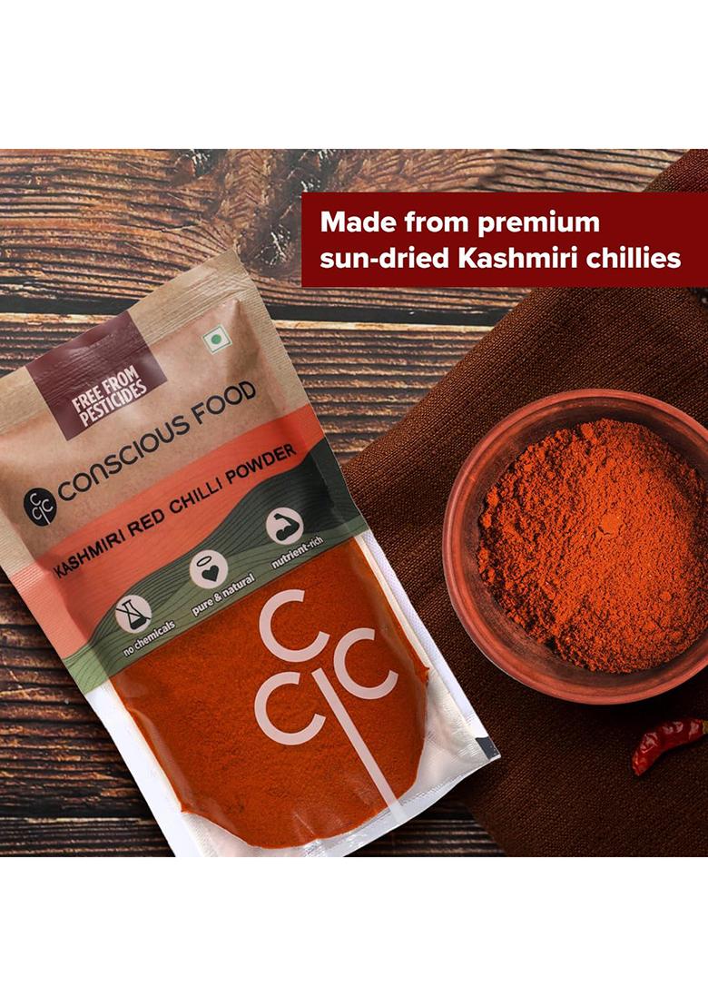 Conscious Food Kashmiri Red Chilli Powder | 200G (100G X 2) Iron-Pounded 100% Natural