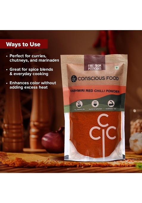 Conscious Food Kashmiri Red Chilli Powder | 200G (100G X 2) Iron-Pounded 100% Natural