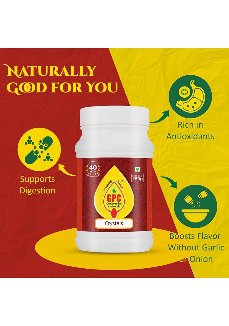 Gpc Compounded Asafoetida Crystals 250G | Small Hing For Indian Cooking Strong Blend, Rich Flavour And Taste, Antioxidant-Rich, Digestive & Aromatic Spice