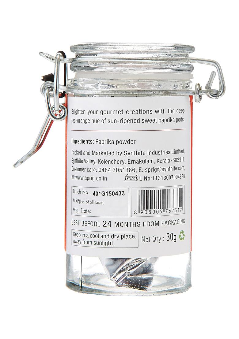 S P R I G Sprig Sweet Paprika | From Sun-Ripened Pods| 100% Pure No Artificial Colours, Flavours, Fillers Or Preservatives |Garnish, Season, Make Spice Rubs Marinades Jar 30G