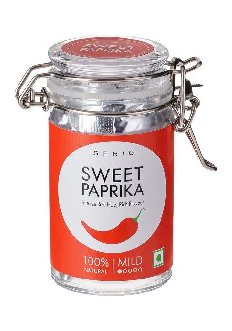 S P R I G Sprig Sweet Paprika | From Sun-Ripened Pods| 100% Pure No Artificial Colours, Flavours, Fillers Or Preservatives |Garnish, Season, Make Spice Rubs Marinades Jar 30G