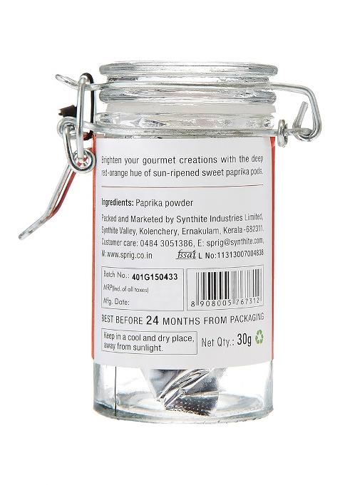 S P R I G Sprig Sweet Paprika | From Sun-Ripened Pods| 100% Pure No Artificial Colours, Flavours, Fillers Or Preservatives |Garnish, Season, Make Spice Rubs Marinades Jar 30G