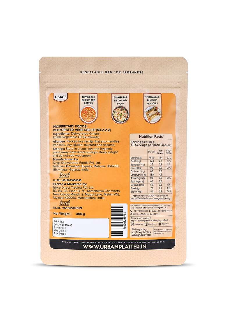 Urban Platter Crispy Fried Onion Birista, 400G (Fried In Sunflower Oil | No Added Salt Preservative-Free Ready To Use) - Indya