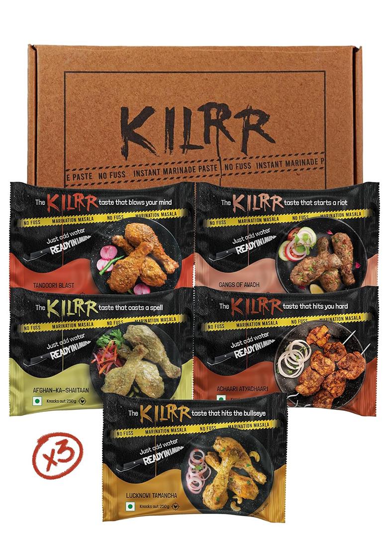 Kilrr Chicken Marination Masala Pack Of 15 (5 Flavours X 3) | Marinates 250G Per 1- Min Killer Marinade For Tikka, Tandoori Just Add Water & Oil All-Natural, No Preservatives Or Additives Gang