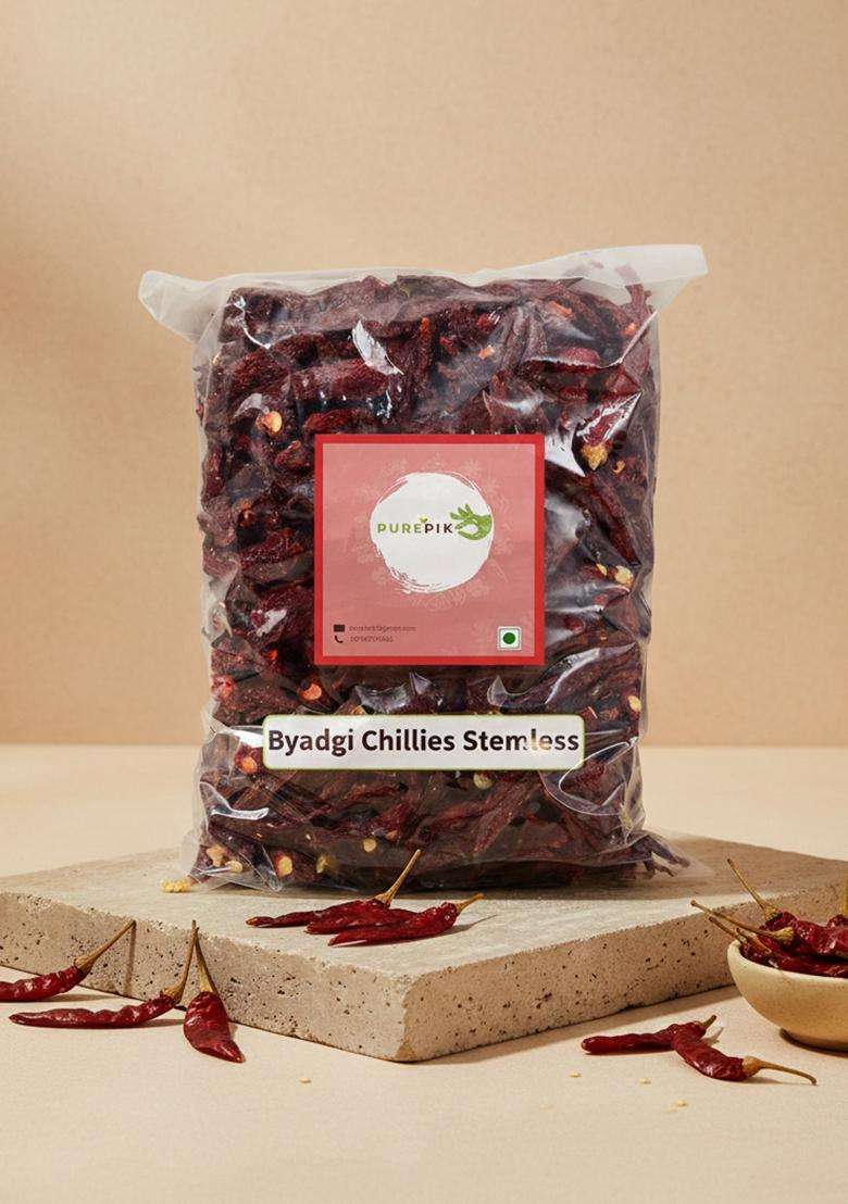 Pure Pik Purepik Byadgi Red Chilli Whole(Stemless)-400 Grams,/Red Whole/Dry Chilli/Lal Mirch Sabut - Indya