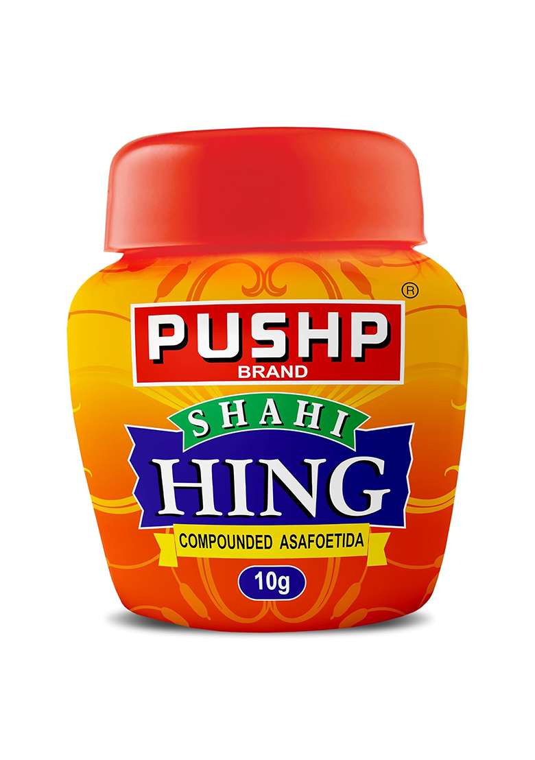 Pushp Brand Shahi Hing | 10 G Strongest Powder Asafoetida Quality Blend No Preservatives (Pack Of 1) - Indya