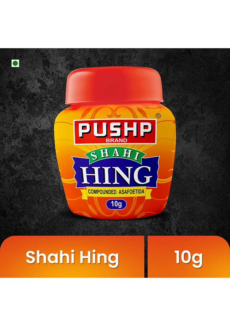 Pushp Brand Shahi Hing | 10 G Strongest Powder Asafoetida Quality Blend No Preservatives (Pack Of 1) - Indya
