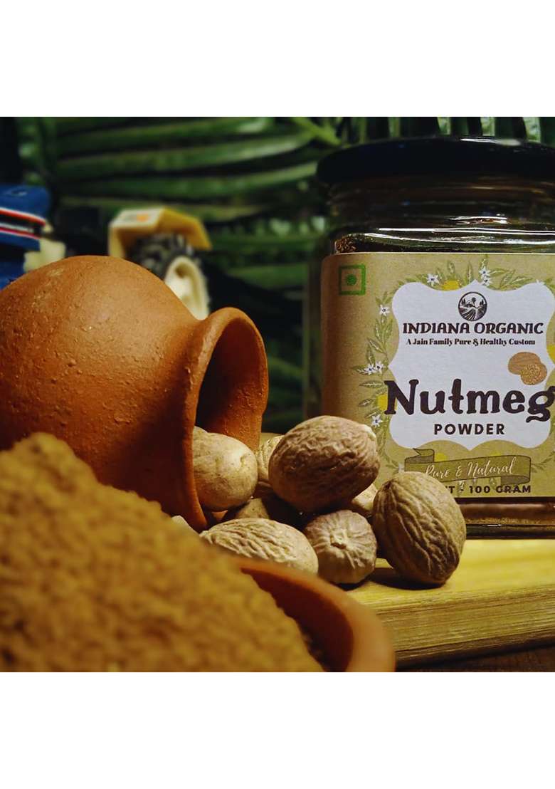 Indiana Organic Jaiphal Powder | Nutmeg Jathikai Packed On Order Fresh Zero Added Colours, Fillers, Additives & Preservatives 100 Gram Ground - Indya
