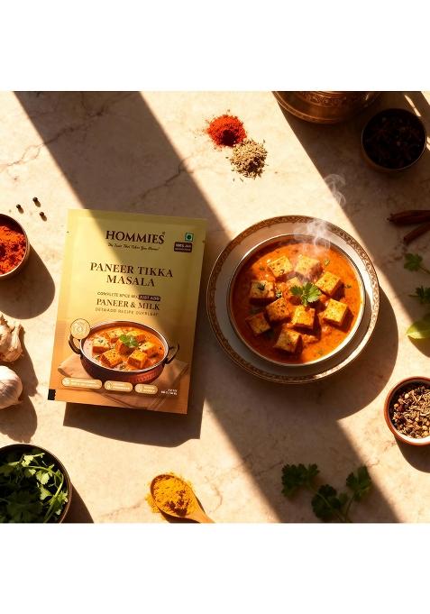 Hommies Dhaba Style Jain Paneer Tikka Masala Curry Spice Mix | No Onion Garlic Ready To Cook In 15 Mins Just Add & Milk Authentic Serves 4 Preservatives Pack Of (200G, 50G Each)