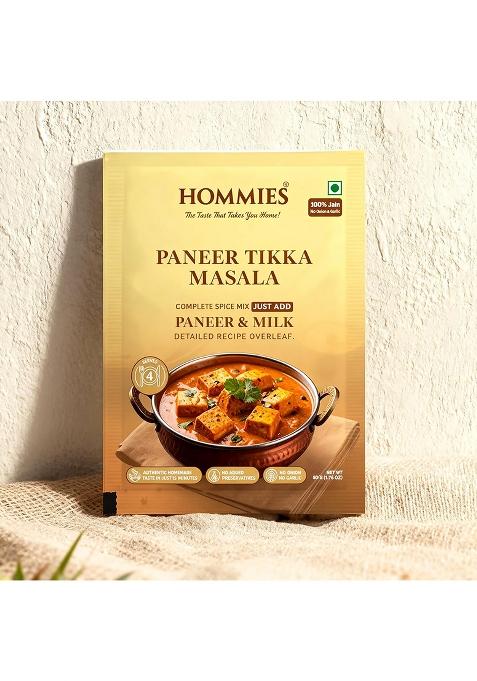 Hommies Dhaba Style Jain Paneer Tikka Masala Curry Spice Mix | No Onion Garlic Ready To Cook In 15 Mins Just Add & Milk Authentic Serves 4 Preservatives Pack Of (200G, 50G Each)
