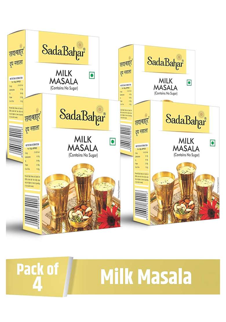 Sadabahar Masale Milk Masala Powder Enriched With Dry Fruits And Kesar | No Added Sugar Doodh (Pack Of 4, 20 Grams Each, 80 Gm) - Indya